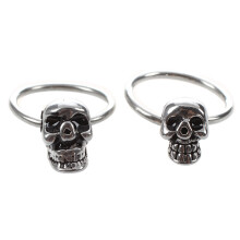 Stainless Steel Skull Round Hoop Loop Earrings with 1Pcs Unisex Feather Ear Cuff Non Piercing Gold Clip Earrings