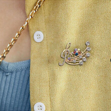 Music Brooch Elegant Style with Rhinestones Treble Clef Pin Brooches with 6 Pieces Sweater Shawl Clips Set