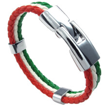 3X Jewelry Bracelet, Italian Flag Bangle, Leather Alloy, for Men'S Women, Green White Red (Width 14 mm, Length 23 cm)
