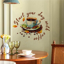 2X Kaffeetasse-Wandaufkleber, Restaurant-Hintergrund, Dekoration, Wandbild für Café, KüChe, Zimmer, Heimdekoration, Selbstklebende Aufkleber