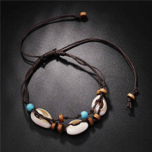 10X Boho Tobilleras de Piedra de Concha de Mar Natural para Mujer Pulsera de Tobillo de Madera con Cuentas en la Pierna Cadena de Pie Cera Tobillera