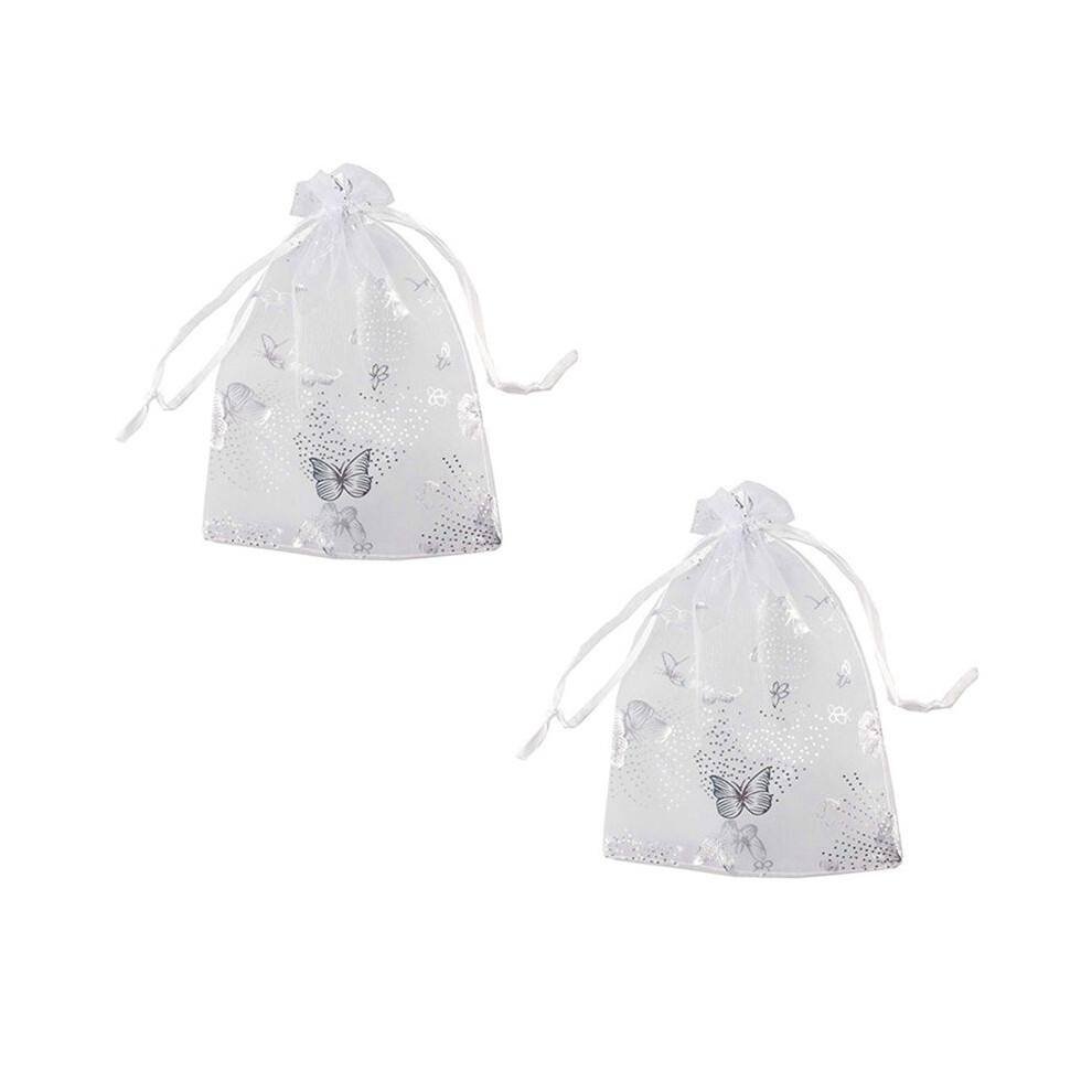 Semoic White 200Pcs 9X12cm Butterfly Organza Jewelry Gift Pouch Candy Pouch Drawstring Wedding Favor Bags