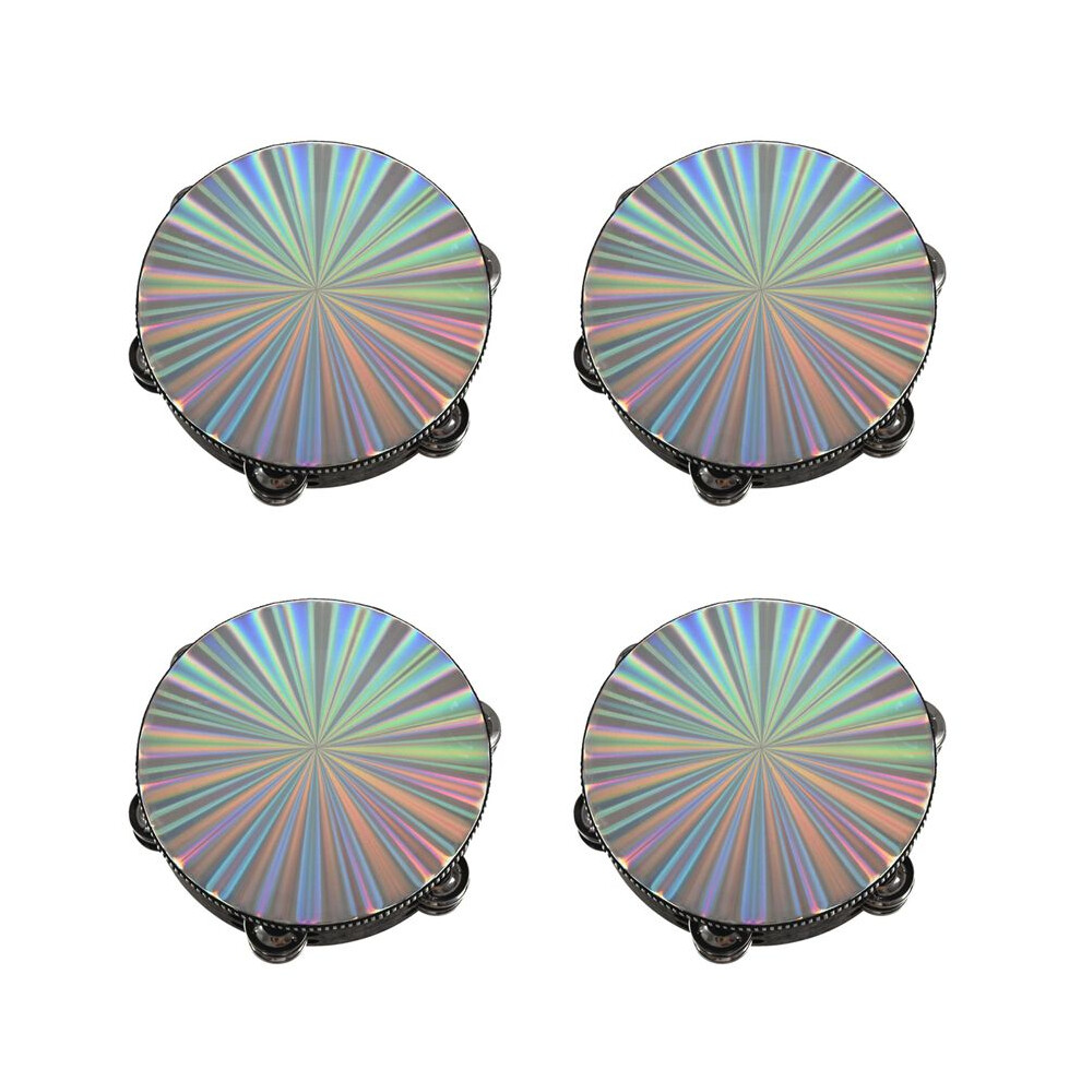 4Pcs 8 Inch Wooden Tambourine Handbell Hand Drum Reflective Percussion Instrument Toy Dancing Singing Accompaniment 4713063207588