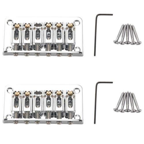 2X Hardtail Guitar Bridge Body Through for 6 String Electric Parts Silver
