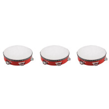 3pcs 8Inch Musical Tambourine Tamborine Drum Round Percussion Gift for KTV Party Red
