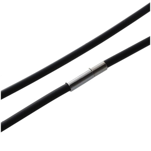 6X Colar de Cordão de Borracha Fashion de 19,75 Polegadas e 3 mm com Fecho de Aço Inoxidável - Preto