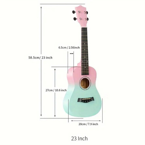 Violão de Madeira de Dois Tons de 23 Polegadas, Ukulele de Quatro Cordas,  Violão Ukulele, Violão de Madeira com Gradiente de Duas Cores A 2