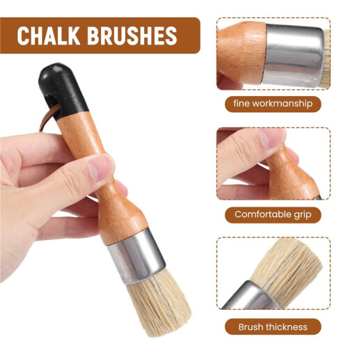 Chalk and Wax Brushes Include Flat and Round Chalked Paint Brush with Bristles, Multi-Use Brushes(4 Pieces) 2