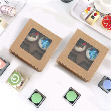 150 Pieces Paper Box with Window Present Packaging Box Treat Box for Homemade Soap Treat Bakery Candy (Brown)
