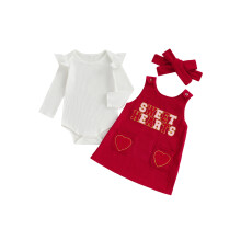 (6-12 Months, Multicolor) Conjunto de mono con cuello redondo y manga larga con volantes para niña y vestido con diadema para San Valentín