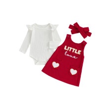 (12-18 Months, White) Conjunto de mono con cuello redondo y manga larga con volantes para niña y vestido con diadema para San Valentín