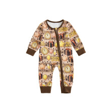 (3-6 Months, Gold) Baby-Jungen-Overall mit schrägem Reißverschluss, langen Ärmeln und Rundhalsausschnitt, bedruckt mit Neujahrsmotiven