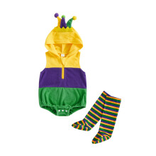 (3-6 Months, Yellow) Baby-Mardi-Gras-Kostüm: Ärmelloser Strampler mit Kapuze und lange Socken (Set für Babys)