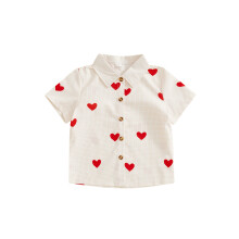 (4 Years, Khaki) Toddler Valentine's Day Plaid Shirt Fashionable Cute Heart Print Lapel Short Sleeve Button Down Tops