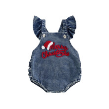 (3-6 Months, Blue) Weihnachtsstrampler für Babys, Jeansbody mit Ärmeln und Stickereien, perfekt für Alltag und Party