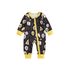 (3-6 Months, Black) Baby-Jungen-Overall mit schrägem Reißverschluss, langen Ärmeln und Rundhalsausschnitt, bedruckt mit Neujahrsmotiven
