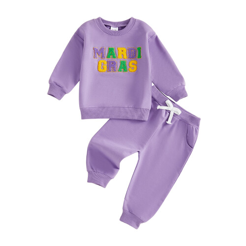 (0-6 Months, Purple) Conjunto de dos Mardi Gras.