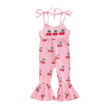 (3-4 Years, Pink) Kleinkind-Baby-Mädchen-Overall, lockere Passform, Kirsch- und Erdbeer-Muster, Spaghettiträger, Schlaghosen-Latzhose