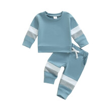 (18-24 Months, Blue) Babyjongensbroekenset, sweatshirt met lange mouwen en ronde hals in contrasterende kleuren met joggingbroek. Babykleding