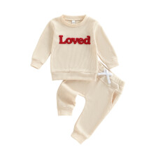 (6-12 Months, Khaki) Conjunto de otoño para bebé: sudadera y pantalón deportivo con bordado de San Valentín.