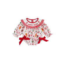 (6-9 Months, Red) Weihnachtsstrampler für Babys mit Geschenkbox-Print, Buchstabenstickerei, langen Ärmeln und Rüschen