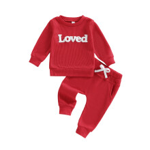 (6-12 Months, Red) Conjunto de otoño para bebé: sudadera y pantalón deportivo con bordado de San Valentín.