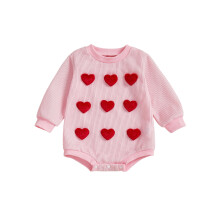 (3-6 Months, Pink) Baby-Mädchen-Strampler, langärmeliger Body mit Rundhalsausschnitt und Herzchenmuster, lässige Alltagskleidung