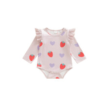 (6-12 Months, Pink) Baby Mädchen Herbst-Freizeit-Strampler Langarm Rundhals Herz-Erdbeer-Print Body