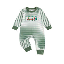 (6-12 Months, Green) Hanorac Crăciun copii boys girls romper dungi brodate mânecă lungă salopetă drăguță iarnă toamnă haine