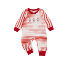 (12-18 Months, Red) Hanorac Crăciun copii boys girls romper dungi brodate mânecă lungă salopetă drăguță iarnă toamnă haine