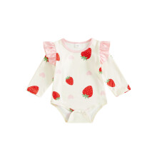 (12-18 Months, Purple) Baby Mädchen Herbst-Freizeit-Strampler Langarm Rundhals Herz-Erdbeer-Print Body