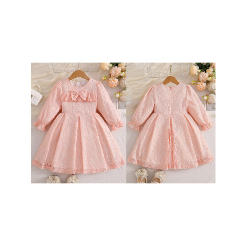 (7-8 Years, Pink) Φθινοπωρινό φόρεμα νήπια, & φιόγκος 1