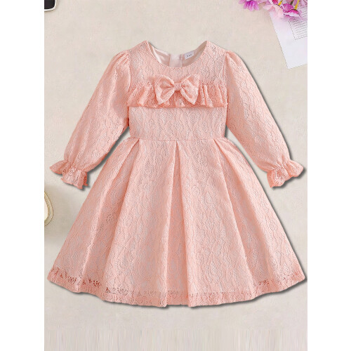 (7-8 Years, Pink) Φθινοπωρινό φόρεμα νήπια, & φιόγκος 2