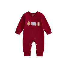 (6-12 Months, Red) Salopetă de toamnă pentru băieți, mânecă lungă, guler rotund, model rugby, elefant, broderie