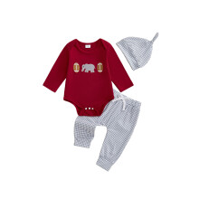 (3-6 Months, Crimson) Conjunto de pantalón para bebé niño, pelele de rugby con bordado de elefante y gorro.