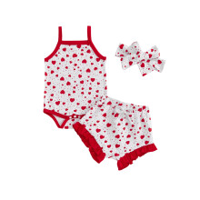 (6-12 Months, White) Conjunto 3 piezas bebé niña San Valentín: pelele sin mangas, shorts volantes y diadema.