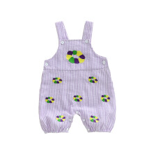(6-12 Months, Purple) Salopă cu dungi MardiGras pentru bebeluși băieți, etichetă la modă/pălărie de clovn, broderie, fără mâneci