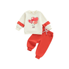 (12-18 Months, Red) Conjunto de ropa para bebé niña San Valentín: Sudadera larga estampado globos + pantalón.