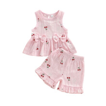 (12-18 Months, Watermelon Red) Set de vară scurți volanati.