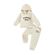 (12-18 Months, Ivory) Baby 2-delige herfstoutfit: trui met lange mouwen, letterprint en capuchon + broek. Kinderkleding