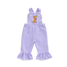 (9-12 Months, Purple) Infant Baby Girls Overalls Cute Letter Bee Embroidery Sleeveless Square Collar Bell Bottoms Jumpsuit Cute Infant Holiday Outfits