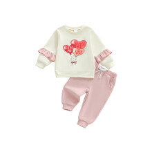 (12-18 Months, Pink) Conjunto de ropa para bebé niña San Valentín: Sudadera larga estampado globos + pantalón.
