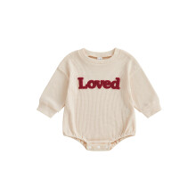 (6-12 Months, Khaki) Salopetă de primăvară pentru bebelușe, mânecă lungă, guler rotund, broderie litere, salopetă Valentine's Day