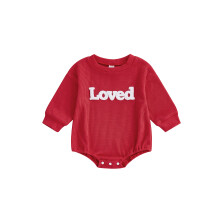 (12-18 Months, Red) Salopetă de primăvară pentru bebelușe, mânecă lungă, guler rotund, broderie litere, salopetă Valentine's Day