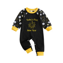 (0-3 Months, Black) Salopetă pentru bebeluși, cu model Anul Nou, guler rotund, mânecă lungă, pentru nou-născuți