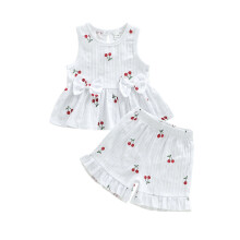 (4-5 Years, White 1) Set de vară scurți volanati.