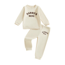 (5 Years, Apricot) Conjunto de dos piezas para niños, sudadera de manga larga con estampado de letras y pantalón deportivo, para otoño
