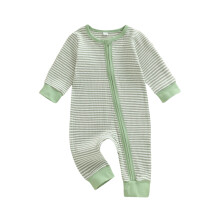 (3-6 Months, Turquoise) Salopă pentru bebeluși cu fermoar, model cu dungi, mânecă lungă, guler rotund, lungime completă