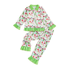 (2-3 Years, White) Conjunto navideño de pijama de 2 piezas para niña: blusa de manga larga y pantalón con cintura elástica.