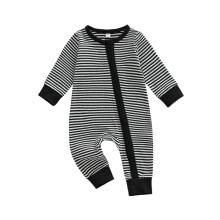 (0-3 Months, Black) Tutina intera per neonato con cerniera, fantasia a righe, maniche lunghe, scollo rotondo, lunghezza intera.